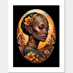 African Queen Tribal art retro vintage floral design Posters and Art